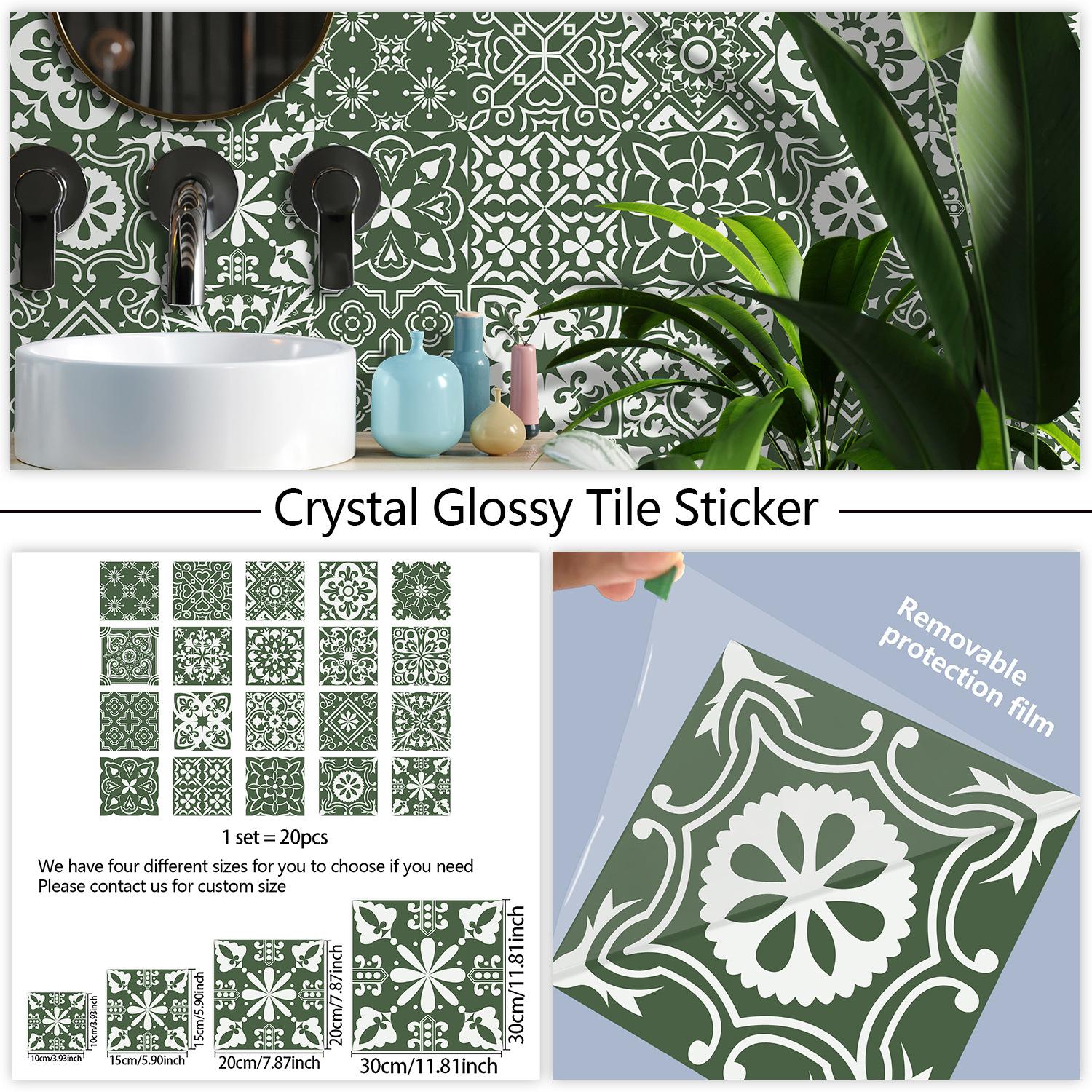 

20 шт. Наклейки на стену в европейском стиле с зеленым узором, имитация кирпича, украшение для спальни, водонепроницаемые самоклеящиеся обои для плитки, декор для кухонного шкафа 10cm×10cm×20pcs