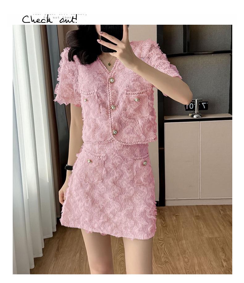 2026 Petite French Chic Apricot Lace Top & Skirt Set - Summer New Arrival