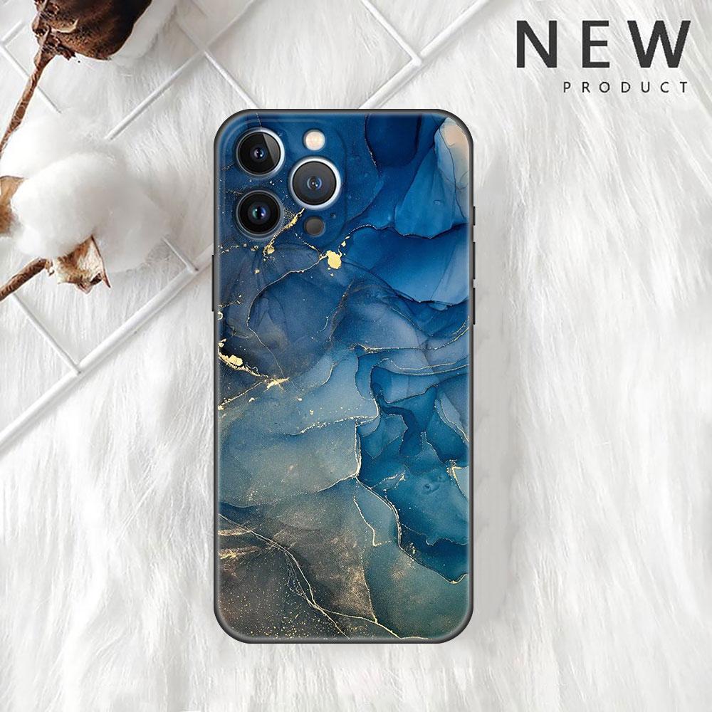 Case For Apple iPhone 11 13 12 14 Pro 7 Plus XR X XS Max 6 6S 13Pro SE 2022 Black Silicone Phone Funda Marble Pattern
