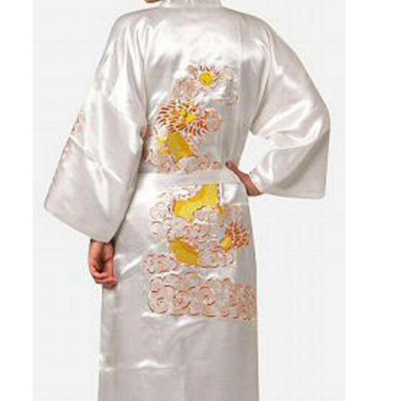 Men's Embroidery Dragon Kimono Robe Soft Pajama Gown Comfortable Sleepwear Bath Nightgown