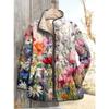 Women's Tropical Leaf Print Quilted Jacket Stand Collar Button Down Contrast Trim Casual Coat
