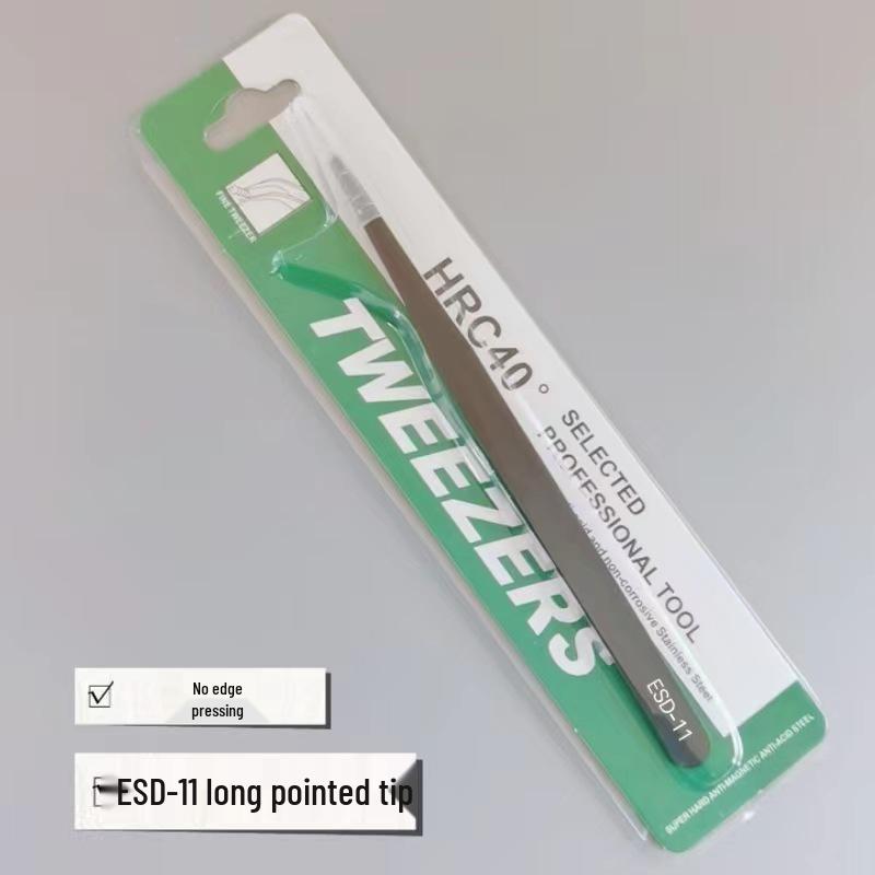 Black Anti-Static Stainless Steel Curved Tip Tweezers Set for Nail Art, Journaling, and Repairs