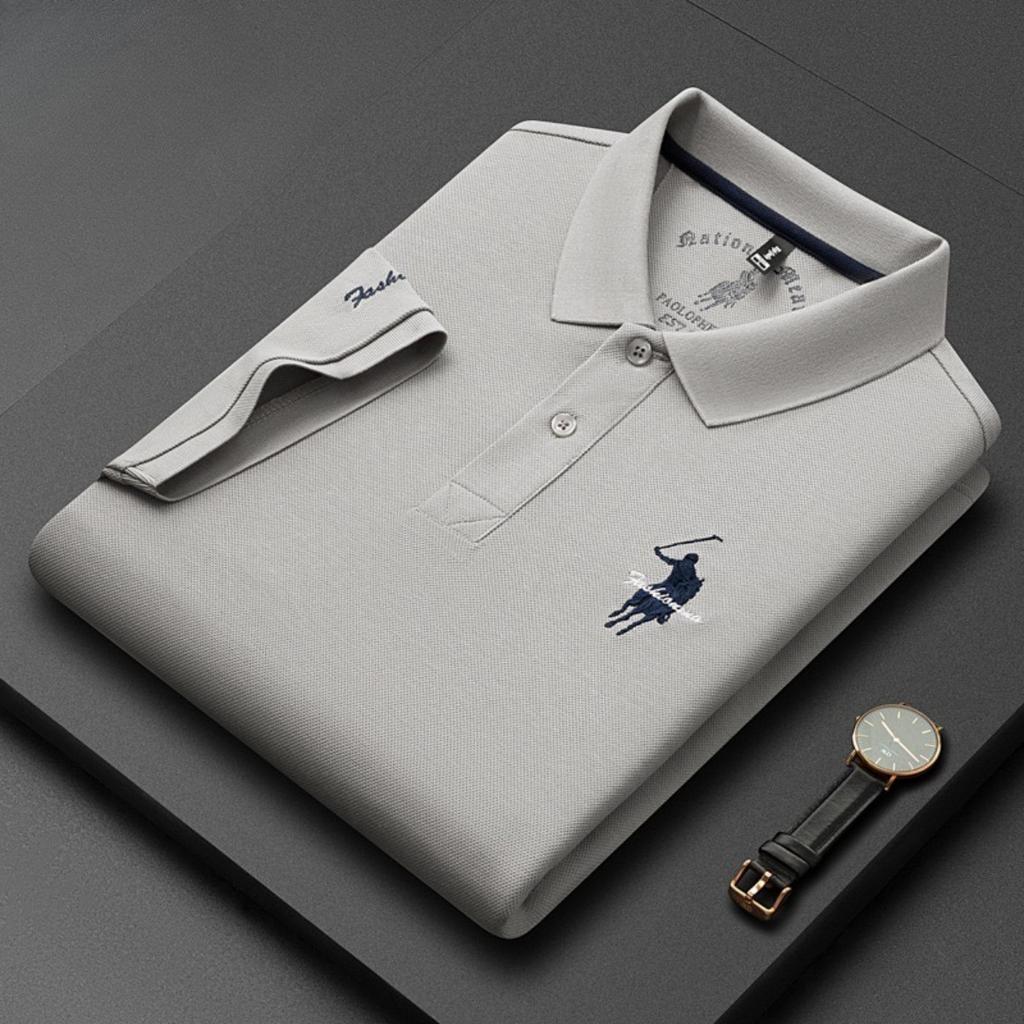 Trend Hub Luxus Stickerei Herren Poloshirt Dünn Atmungsaktiv 100% Baumwolle Schwarz Marineblau Revers Kurzarm Tops Markenkleidung