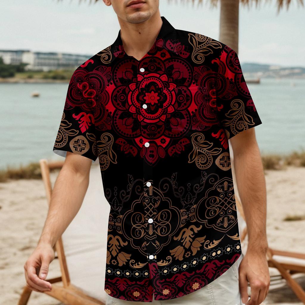 Retro Bohemian Print - Men's Casual Short Sleeved Shirt