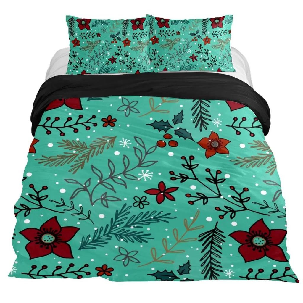 Schneeflocken Bettbezug Set Winterthema Weihnachtliche Illustration Kaltwetter-Saison Einzelbettwäscheset King Size Weicher Bettdeckenbezug