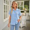 Haut chemisier chemise pour femme, été, col à revers, couleur unie, ample, manches courtes, polyvalent
