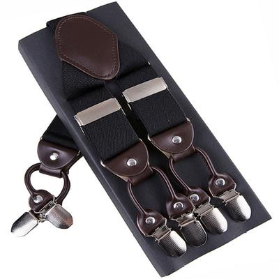 Bretelles Fashion cuir 6 pinces Bretelles Homme Vintage Décontracté Suspensorio Tirante Sangle de Pantalon Cadeau pour Père/Mari 3.5*120cm