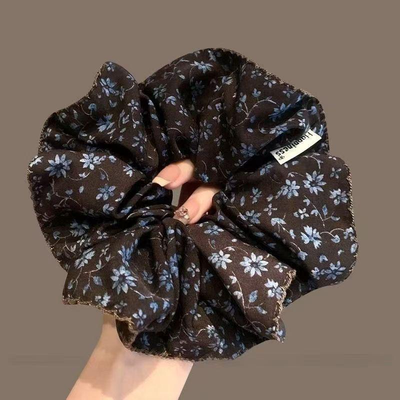 Vintage Ölgemälde Hochwertiges Haargummi für Damen - Großes Retro-Zopfgummi und Blumen-Accessoire