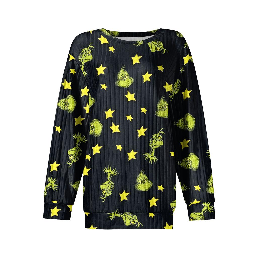 Women's Printed Lightweight Brushed-Cotton Round Neck Top