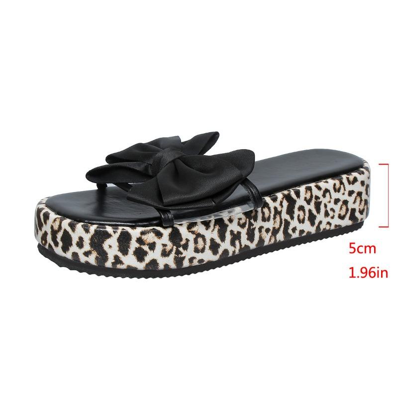 

Летние новые леопардовые шлепанцы с бантом, женские пляжные шлепанцы на толстой подошве из пеньковой веревки, большого размера 38