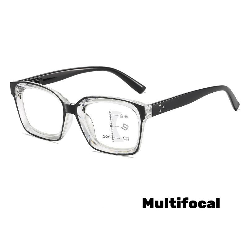Pochromic Multifocal Reading Glasses for Women Men Suqare Frame Progressive Presbyopia Glasses Ultralight Anti-UV Presbyopia