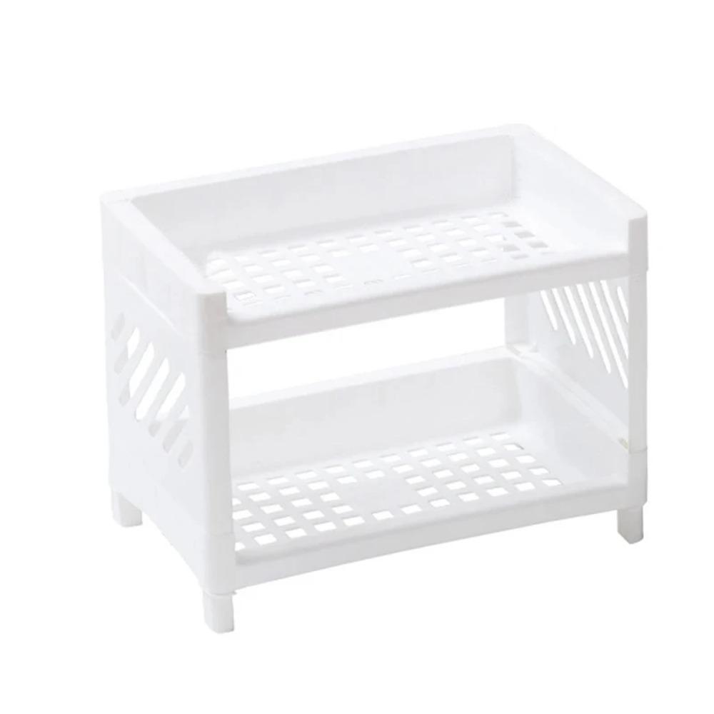 Minimalist Desktop Double-Layer Storage Rack Household Plastic Bathroom Small Stationery Organizing Pure White Multifunctional