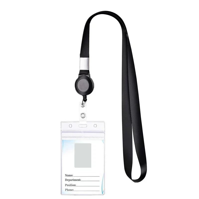 1pc Bus Card Sleeve Case Transparent Staff ID Work Card Cover with Lanyard Exhibition Name Badge Holder Neck Strap Pass Access