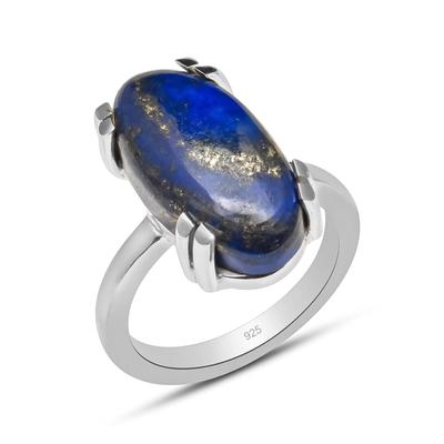 Naturalny owalny kształt Lapis Lazuli Solidny 925 Sterling Silver Prong Set Pierścionek dla kobiet i dziewcząt Rozmiar od 5 do 12