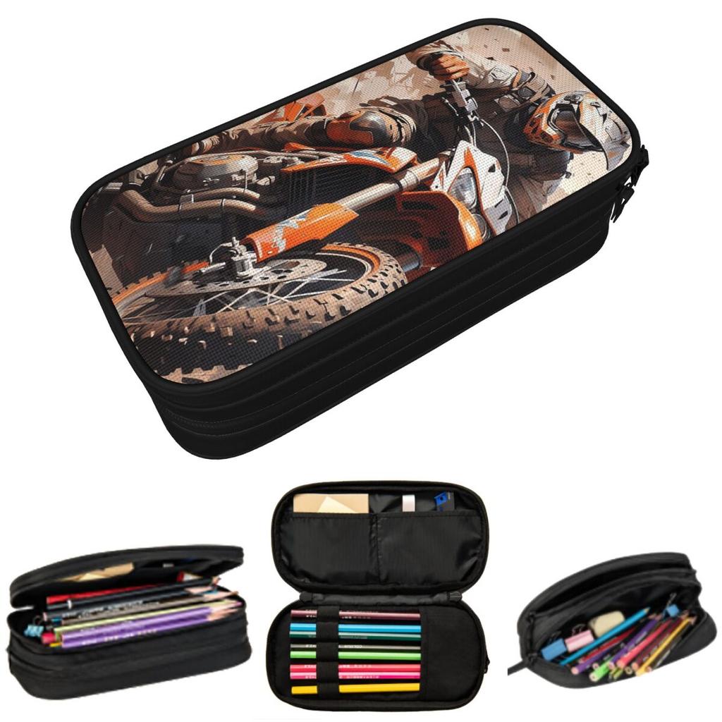 Cool Cartoon Motorcycle Punk Style Print Pencil Case for Kids School Pen Box Pencil Bag Stationery Supplies Pen Holder Bag