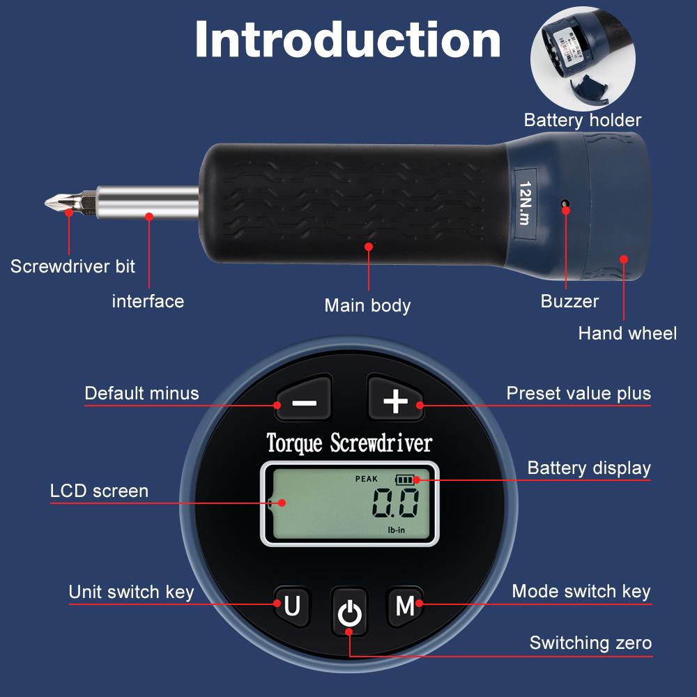 1.2-12N.m  Preset Torque Screwdriver LCD Display Torque Driver Adjustable Torque Wrench Bike Car Repair Tool with 10 Batch Heads