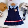 Girls' Sleeveless Pleated Academy Dress - Summer Korean Style with Tie AXA1058