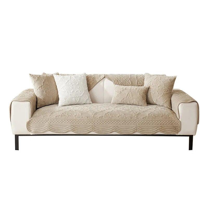 Kurzes Plüsch-Sofakissen für Herbst und Winter, Sofas mit geprägtem Wellenrand, Handtuch-Kissenbezug, L-förmiger Sofabezug, rutschfest, verschleißfest