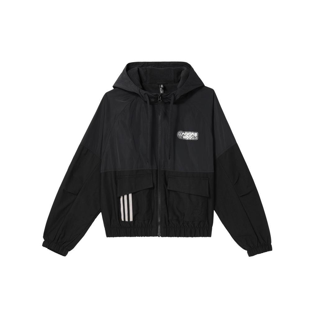 Adidas Neo Solid Color Zip Hooded Long Sleeve Jacket Women Jackets Black IK3432