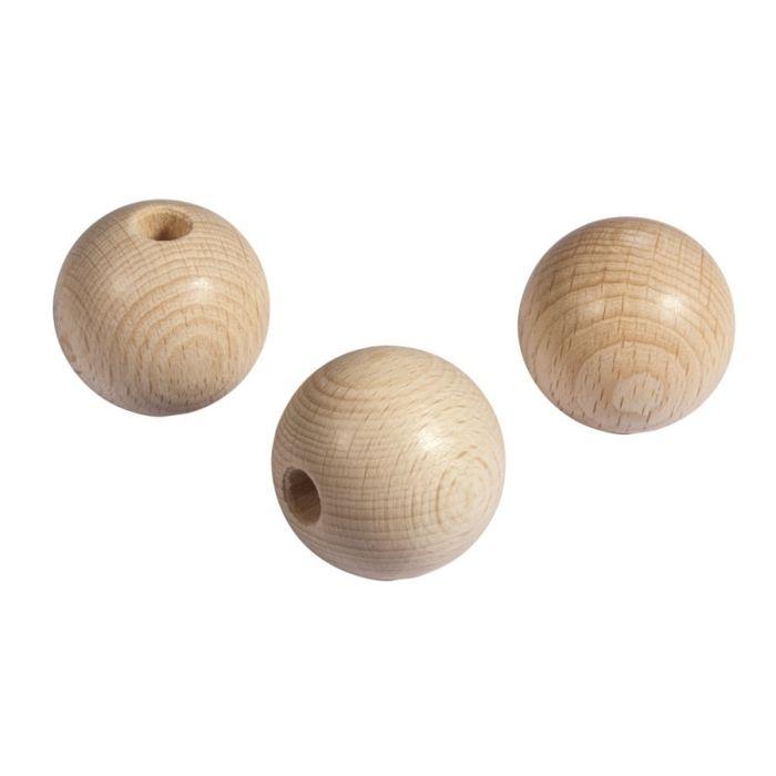 Boules en bois brut, demi-percées,30mm, 4 pces
