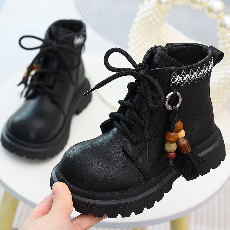 Kids' Genuine Leather Boots - 2025 New Autumn/Winter Velvet Lined Soft Sole Martin Boots for Girls and Boys