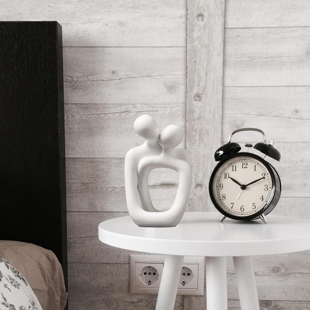 Abstract Couple Statue, Minimalist Couples Bedroom Decor, White Hugging Lovers Sculptures Modern Home Office Decor Accents for Nightstand & Dresser,