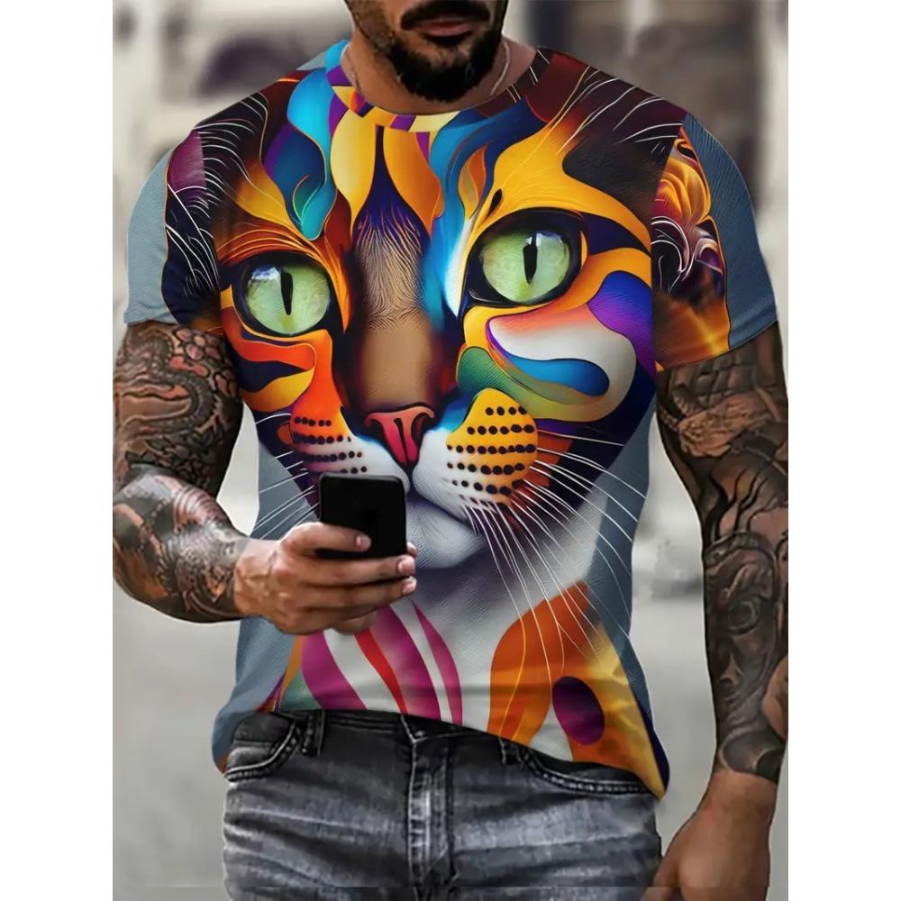 Summer Men's Casual Fashion Animal 3D Printed T-shirt Loose Breathable Plus-size Casual Sports Versatile Crew Neck Short-sleeve T-shirt