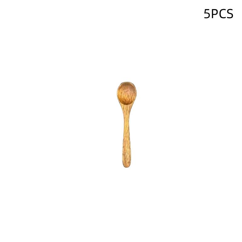 5Pcs Wooden Round Cooking Utensil Natural Bamboo Non Stick Long Handled Soup Spoons Sugar Tea Honey Scoops Kitchen Tableware