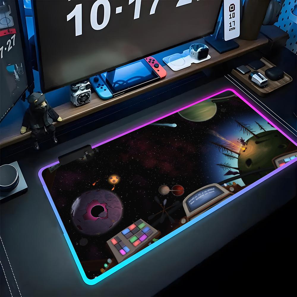 Game O-Outer Wilds Mouse Pad Gamer Luminescence Led Mouse Pad Gaming Table Rgb Deskmat Keyboard Pc Mousepad RGB600x300x3mm