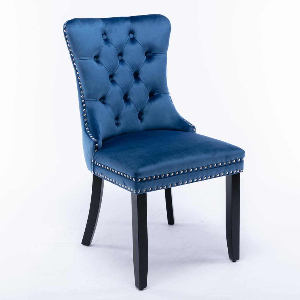 Nikki Collection High-end Tufted Solid Wood Contemporary Velvet Upholstered Dining Chair with Wood Legs Nailhead Trim 2-Pcs Set, Blue, DE2001BL