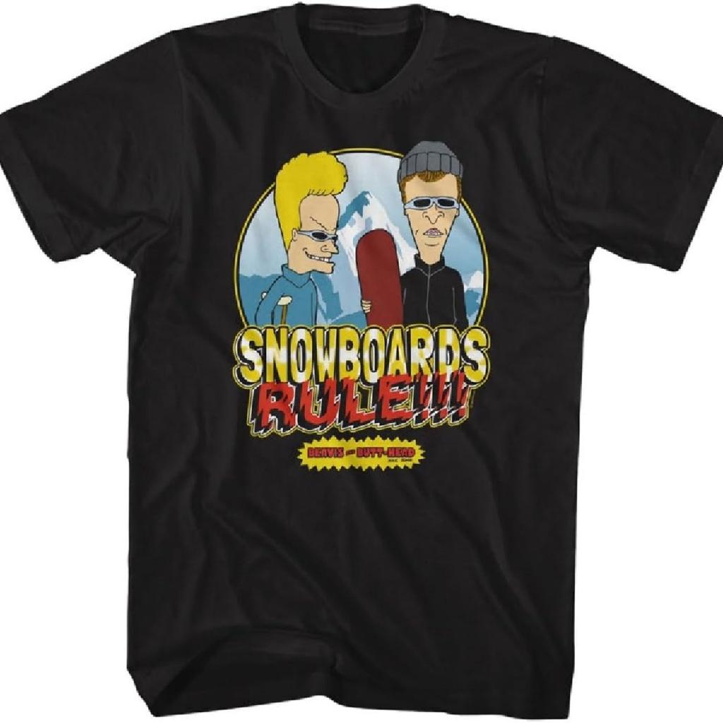 Beavis and Butthead T Shirt Snowboards Rule Adult Black Short Sleeve 90s Comedy TV Mens Funny Tees_1