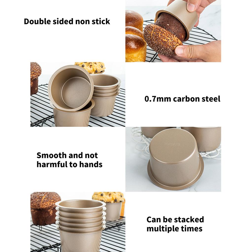 6 ks Vysoké formičky na muffiny, tepelně odolné pečicí formy, kuchyňské doplňky, karbonová ocelová pečicí forma pro použití na dezerty