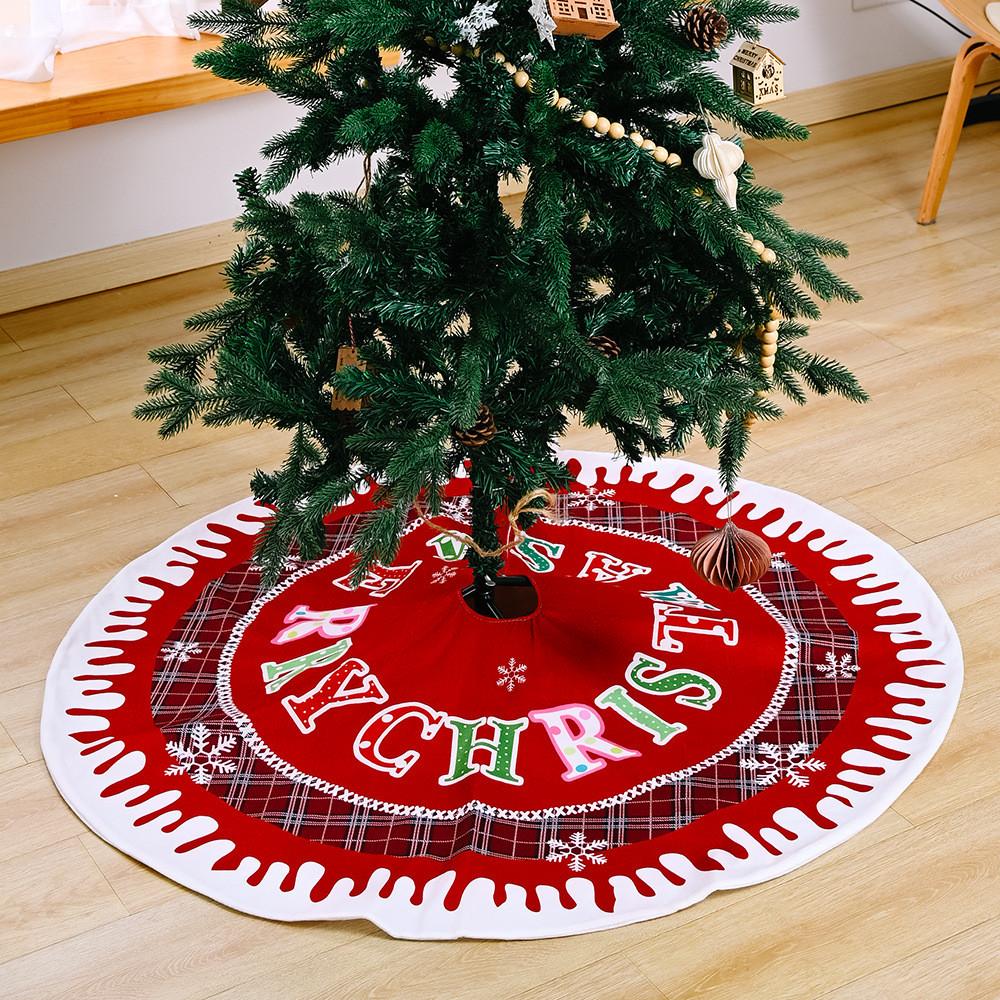 Festive Christmas Tree Skirt With Snow Edge Red English Letters For Holiday Decor