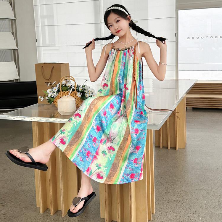 Girls' Bohemian Vacation Style Retro Dress