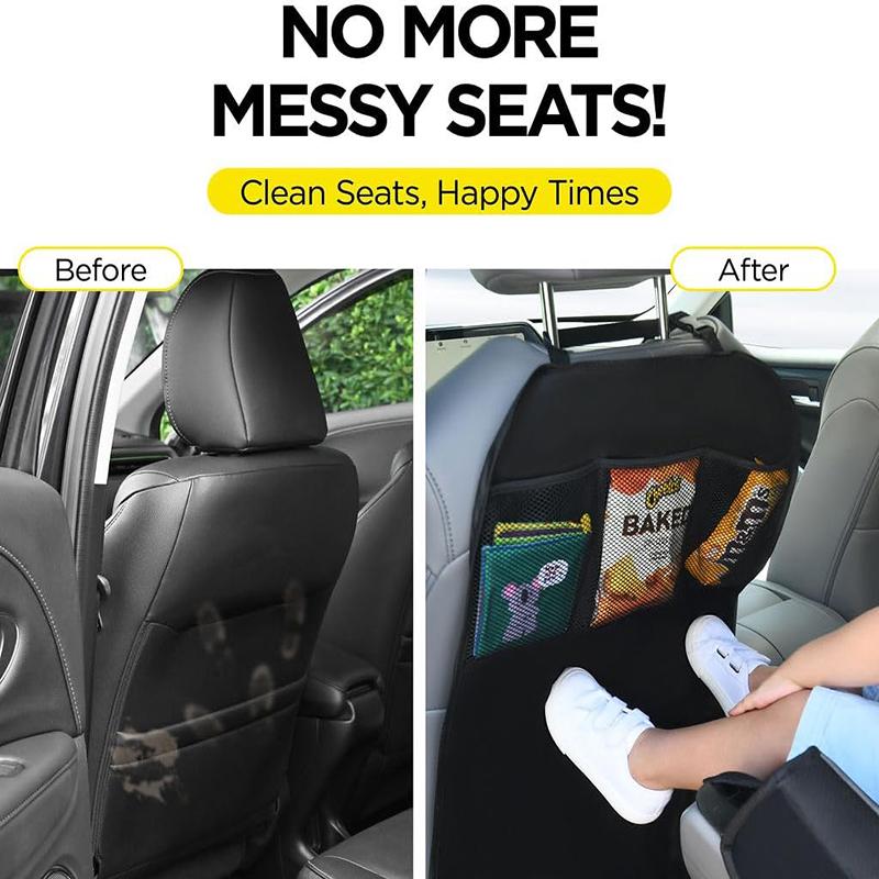2PCS 600D Oxford Waterproof Kick Mats Backseat Protector From Dirt Mud Scratches Car Back Seat Cover for Kids With Storage Organizers