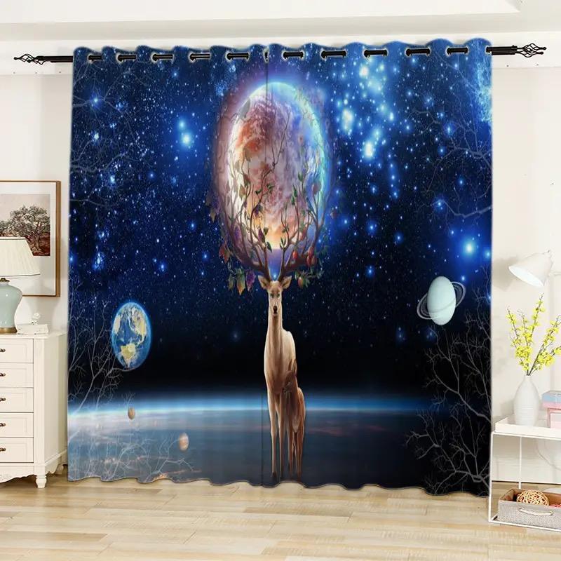 

2 шт. штор с рисунком «Звездное небо», верх на люверсах, декоративная оконная драпировка, оконное убранство для спальни, гостиной, домашнего декора Milled cotton fabric&Rod Pocket