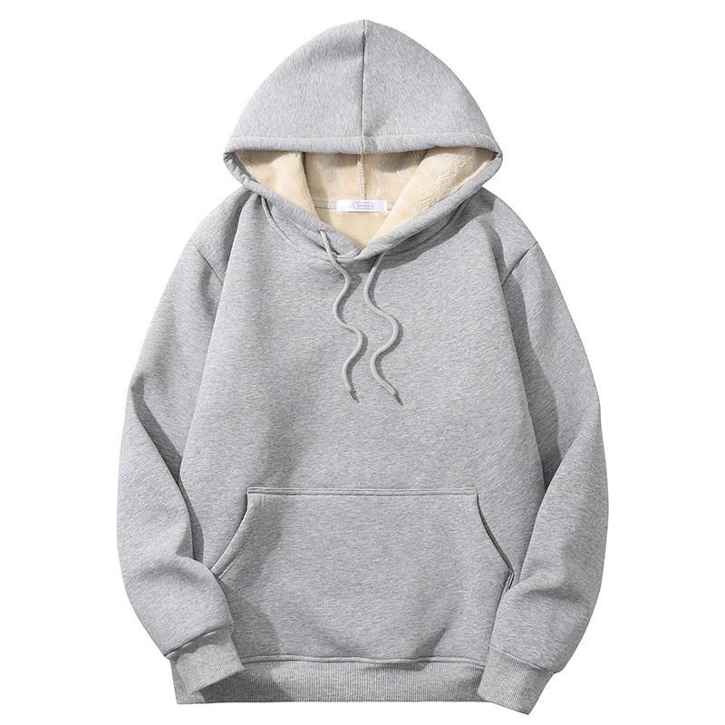 Winter Unisex Couple's Hoodie, Cotton Blend Fleece Lined Pullover with Double-Layer Warmth, Solid Color Casual Sweatshirt for Matching Outfits