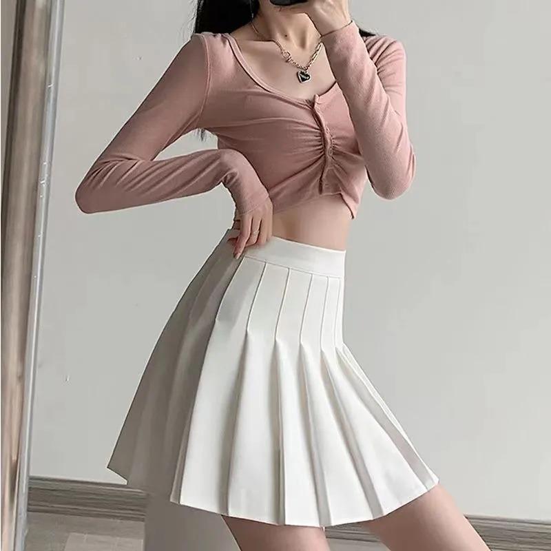 Two Layers High-waist Plus Size Short Pleated Skirt  Women's A-line Skirt  Anti-glare Solid Color Mini Skirt
