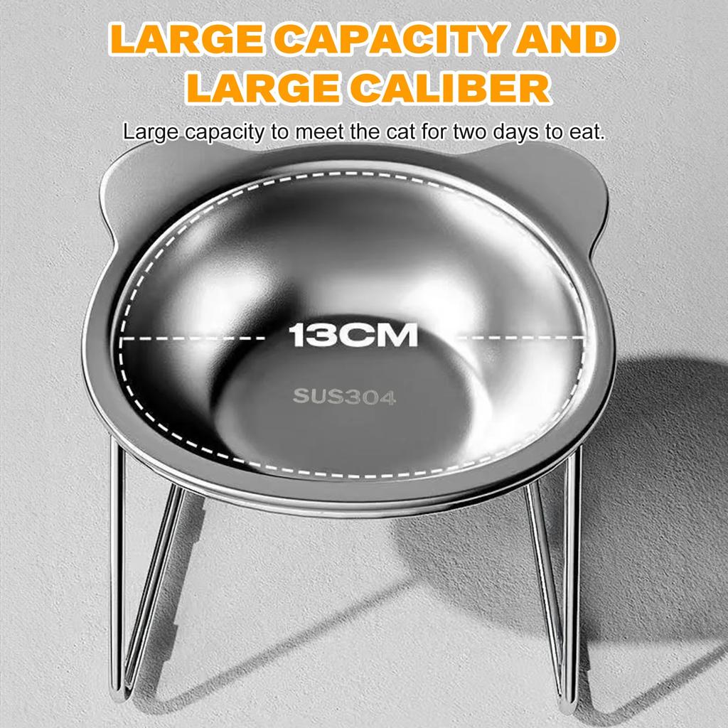 Stainless Steel Pet Bowl with Anti-cervical Spine Slant, Cat and Dog Dual Feeding Device