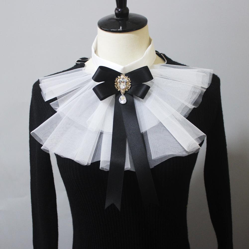 Retro Stand Necklace Shirt Vintage Detachable Fake Collar Bowknot Neck Tie False Collar Lapel Blouse Top for Women