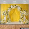 2D Flat Printing Wedding Backdrop, Yellow Curtain & Flowers Party Background