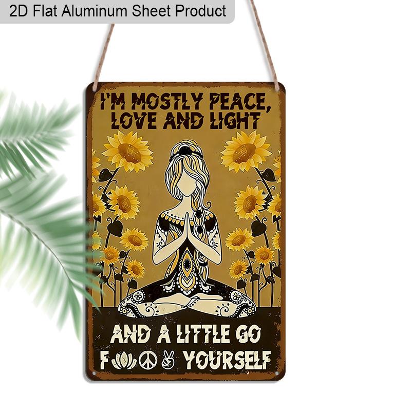 

2D Flat, 1pc Vintage Spiritual Aluminium Wall Art Sign I m Mostly Peace, Love and Light - 8 x12 Aluminium Rustic Home & Yoga Studio Decor 20*30cm