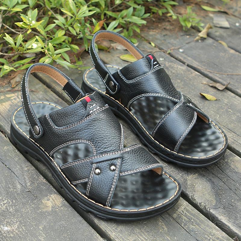 Summer Soft Leather Men Sandals Comfortable Male Beach Shoes Anti-Slip Mens Slippers Outdoor Breathable Lightweight Casual Shoes
