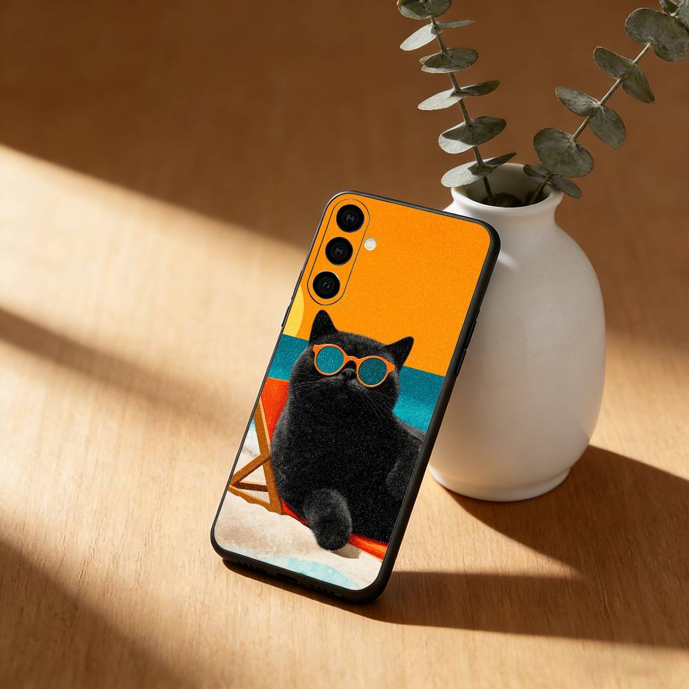

Cute Cool Sunglasses Cat Phone Case For Samsung Galaxy A91,80,73,72 ,71,53,52,32 ,31,22,21s,20,Soft Black Case Samsung a32 5g