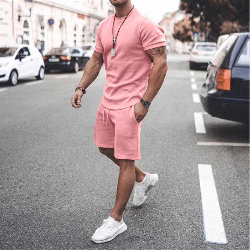 New Men's Summer Street Men's Short-sleeved Shorts Two-piece Men's Casual Sports Large Size Suit Men