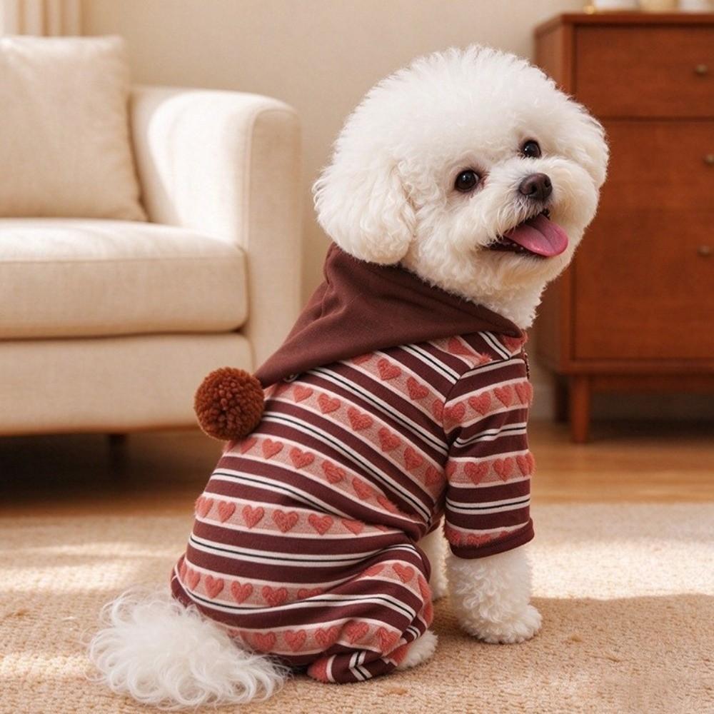 Warm Dog Four-Legs Clothes Heart Pattern Pet Jumpsuit Striped Dog Hoodie Outdoor Activity