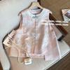 Retro Style Bronzing Jacquard Disc Buckle Vest Spring and Autumn Thin Antique New Sleeveless Top