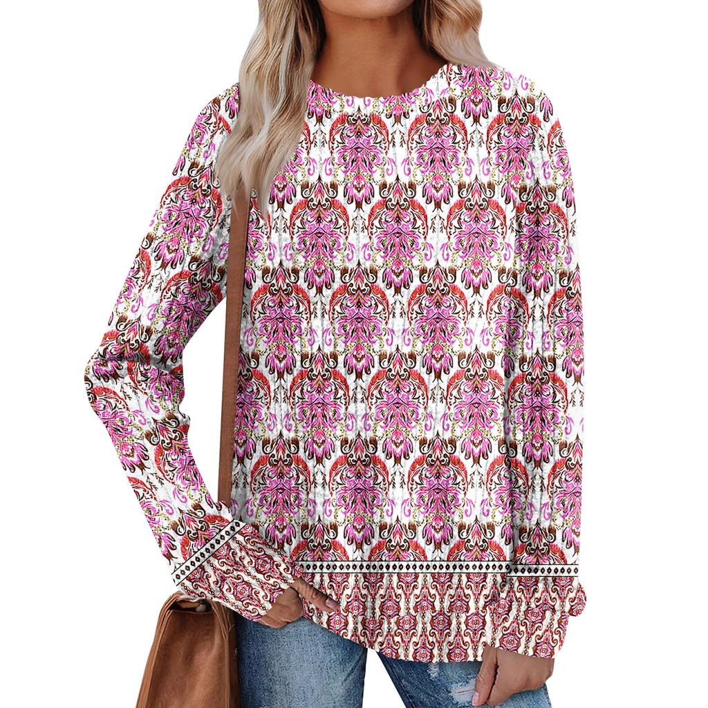 Women's Printed Lightweight Brushed-Cotton Round Neck Top