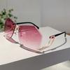 Rimless Irregular Sunglasses  New Chic Gradient Ocean Lenses Shades Trendy Stylish Design Hollowed Legs Sun Glasses