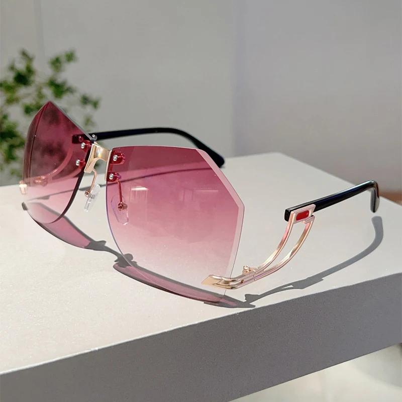 Rimless Irregular Sunglasses  New Chic Gradient Ocean Lenses Shades Trendy Stylish Design Hollowed Legs Sun Glasses